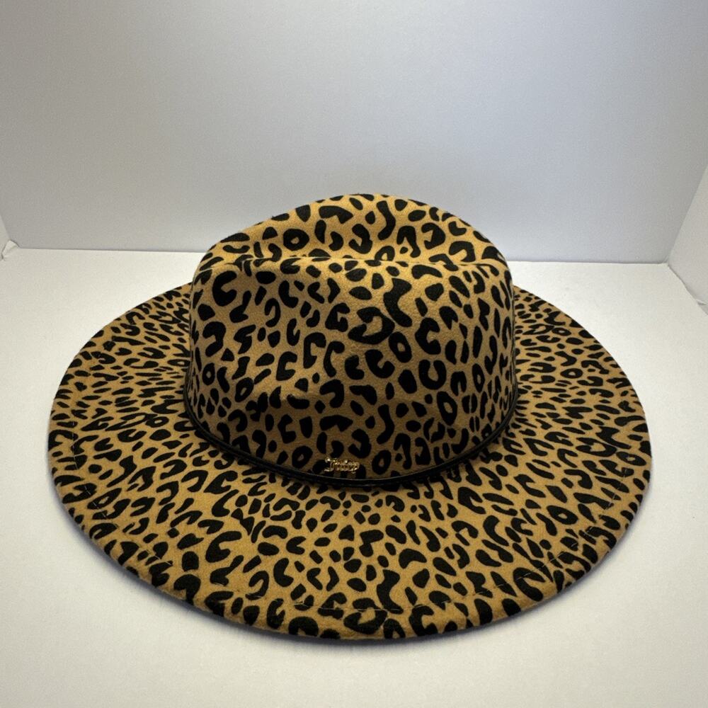 Juicy Couture Leopard Print Fedora Hat Womens Wide Brim Animal Spot Felt Panama